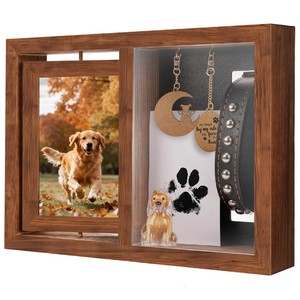 Wooden Pet Keepsake Photo Frame Rectangular <b>Shadow</b> <b>Box</b> Tabletop Display Case For Cat Dog Fur And Collar - Product Image 2