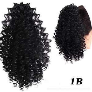 Perruque queue de cheval bouclée CJ580 1B en fibre haute température, application facile, extension de cheveux noire pour femme - Product Image 1