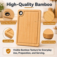 Tabla de cortar de bambú personalizada para cocina, pequeña, con ranura profunda para jugos y silicona antideslizante para colgar