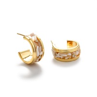Boucles d'oreilles clous rétro élégantes en nacre d'ormeau plaqué or véritable, forme U large, style vintage, luxe léger