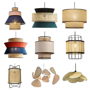 Moderne Lampen schirm Anhänger LED Decke Bambus Licht Rattan Outdoor Hängelampen Leuchte String Pol Lampe Fisch Flamme Solar Licht