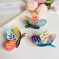 Pince à Cheveux Papillon Vibrante en Acétate, Dégradé de Couleurs, Accessoire Cheveux Ailé, Ornée de Strass Scintillants, pour Filles