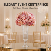 Vase Trompette Haut en Verre Transparent Côtelé pour Centre de Table de Mariage et Fêtes – Vente en Gros pour la Maison et le Salon