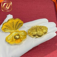 Bijoux en or véritable 24 carats en forme de coquille de palourde, choix de tailles différentes, coquille ouvrable avec perle, bijoux fantaisie, cadeau mémorable