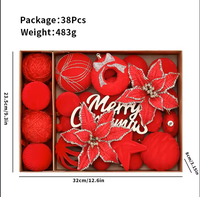 Ensemble de 38 boules de Noël en plastique de luxe faites à la main de haute qualité, décorations suspendues en velours pour arbre de Noël dans un coffret cadeau