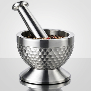 Juego de Mortero y Maja de Acero Inoxidable con Acabado Martillado para Moler Hierbas y Especias, Herramienta de Cocina Manual, Duradera y Ecológica - Product Image 1