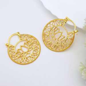 Dernières boucles d'oreilles créoles de créateur indien fleur de Lotus floral pour femmes à la mode argent plaqué à la main bijoux d'oreille mode goutte cadeau - Product Image 5