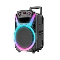 Speaker Trolley Nirkabel ABS12106 dengan Roda, Speaker Karaoke Pesta, Lampu RGB Flame, Subwoofer Audio Portabel untuk Luar Ruangan
