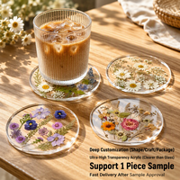 Coaster Akrilik Bulat Langsung dari Pabrik, Desain Floral Botanical Transparan, Tebal 3mm, Cetak UV, Grosir untuk Kafe