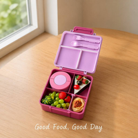 Boîte à lunch portable sans BPA en Tritan avec poignée, 4 compartiments, anti-fuite, compatible micro-ondes, pour la préparation des repas