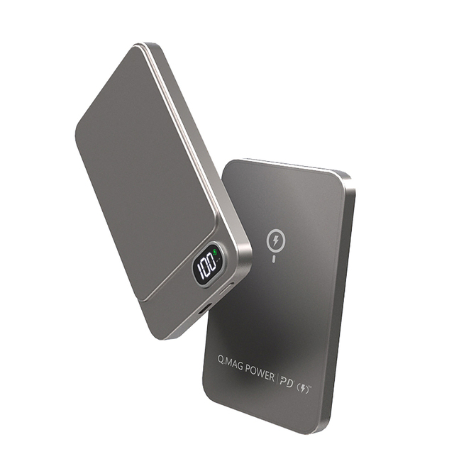 Customs Logo Mini Metal Portable Power Bank 15w Magnetic Wireless Charging with Digital Display Ultra-thin Power Bank