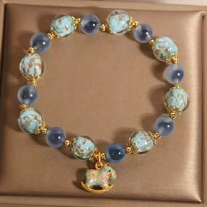Bracelet à paillettes bleues avec breloque éléphant, en verre et strass, pour femme, cadeau, bijoux - Product Image 4