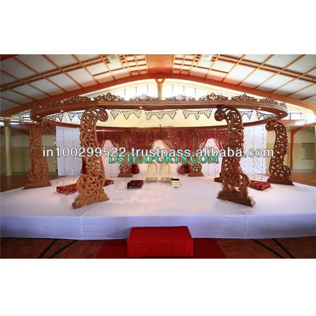 الهندي الزفاف اليد منحوتة الطاووس Mandap الزفاف خشبية Mandap للبيع الطاووس تصميم أعمدة خيمة عُرس