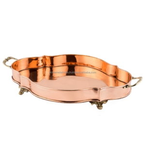 Plateau de service à thé en cuivre martelé de qualité supérieure avec poignée plat de serveur de nourriture en cuivre massif de grande taille vaisselle de cuisine élégante - Product Image 6