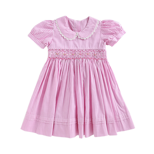 Piter Pan colletto <span class=keywords><strong>rosa</strong></span> strisce <span class=keywords><strong>vestito</strong></span> estivo piccolo bambino Smocked <span class=keywords><strong>vestito</strong></span> per le ragazze - Product Image 1