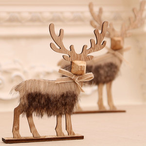 Adorno Navideño de Ciervo de Madera, Ensamblaje de Madera, Decoración de Ciervo Navideño de Peluche, Estilo Madera Original - Product Image 3