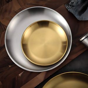 Assiette en acier inoxydable, assiette ronde pour barbecue coréen, assiette à steak à la mode occidentale, assiette à fruits et desserts, assiette à os, plateau, barbecue - Product Image 4