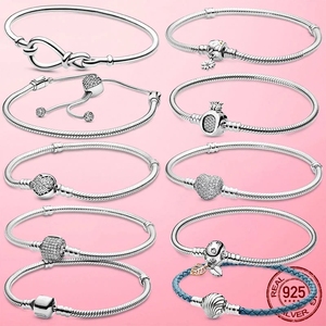 Pulsera de Plata de Ley 925 Panjia con Forma de Corazón, Nudo Infinito, Crisantemo, Serpiente y Escorpión, Joyería de Alta Gama para Mujer, DIY - Product Image 1