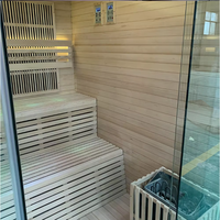 Sauna à vapeur intérieur en cèdre canadien pour 4 personnes, avec poignée en cristal, poêle électrique et chauffage infrarouge lointain, pour usage domestique