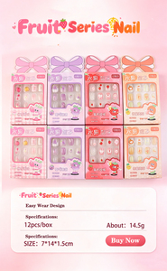 12 pièces/boîte Faux <span class=keywords><strong>ongles</strong></span> carrés courts pour enfants, série fruits, effet œil de chat, cadeau pour enfants, en ABS, avec colle - Product Image 6