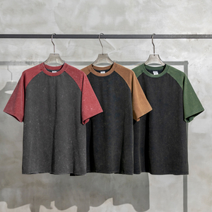 285 GSM New Fashion Custom Logo Knitted O-Neck Short Sleeve Casual 100% Cotton Acid Washed Pattern Regular Fit T-Shirt for Men - Product Image 5