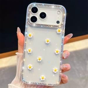 Funda para Teléfono Móvil con Diseño de Margaritas y Diamantes Brillantes para iPhone 17 Air 16 15 14 Promax, Carcasa Trasera Transparente de TPU IMD con Estrellas, Resistente a Impactos - Product Image 3
