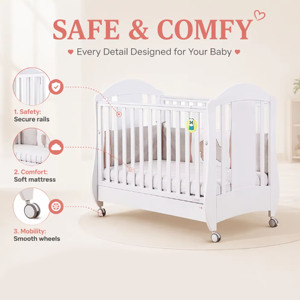 Cuna de Madera Moderna Convertible 4 en 1, Cama Multiusos Ecológica para Bebés y Niños, para Escuela, Dormitorio, Hospital, Hotel, Sala de Estar - Product Image 4