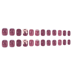 Faux Ongles Carrés Courts en Marbre <span class=keywords><strong>Mauve</strong></span> avec Strass, Réutilisables, Style Ins, en Acrylique ABS, 24 Pièces - Product Image 3