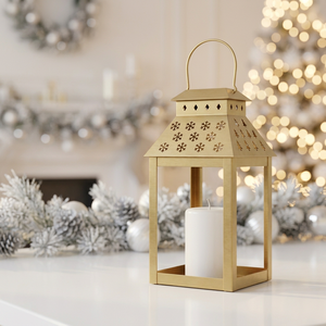 Wholesale Latest Snowflake Cutout <b>Gold</b> Metal Candle <b>Lantern</b> for Christmas Holiday Home Decoration - Product Image 6