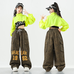 Costumi da ballo jazz leopardati per ragazze, abiti da hip-hop e street dance, abbigliamento per esibizioni e allenamenti di jazz - Product Image 1