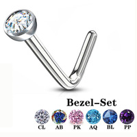 Perhiasan Tindik Tubuh Titanium 18G 20G ASTM F136 G23 Opal Clear CZ Zircon Bentuk L Sekrup Hidung Cincin 0.8x7x2mm