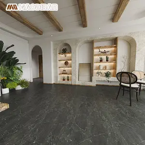 100% UV Coating Commercial Virgin Material Black Marble Grain Vinyl Tile 12 Mil Wear Layer Stone Pattern SPC Flooring