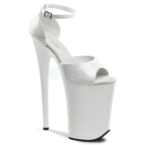 White Leather <b>Platform</b> Pumps With Ankle Strap Stiletto <b>Heel</b> <b>Open</b> <b>Toe</b> Buckle Closure High <b>Heels</b> Drop Shipping - Product Image 2
