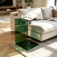 Table de chevet en acrylique en forme de C verte, style nordique moderne, avec rangement, décoration de meubles pour la maison