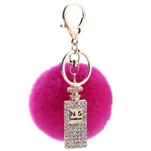 Pom Pom porte-clés N° 5 # parfum bouteille cristal pierre diamant homard décoration de sac à main charmes porte-clés