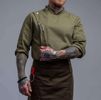 Uniformes de personnel de service de café-bar vert armée, impression de logo personnalisée, uniformes de travail pour serveurs, uniformes de serveurs et serveuses de restaurant