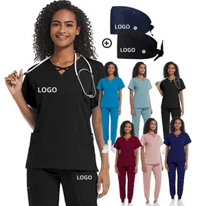 黑色医用白色蓝色女性慢跑裤柔软面料沙特阿拉伯时尚护士医院制服磨砂套装