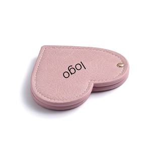 Personalized Cute Heart Shape Pink Embossed PU Leather Double Sided Rotatable Mini <b>Compact</b> <b>Mirror</b> - Product Image 5
