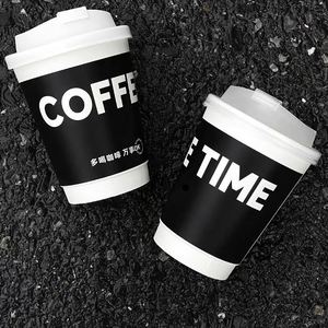 Custom 8oz 12oz 14oz 16oz Black White Bubble Tea Double Wall Paper Coffee <b>Cup</b> Paper <b>Cups</b> with Lids - Product Image 1