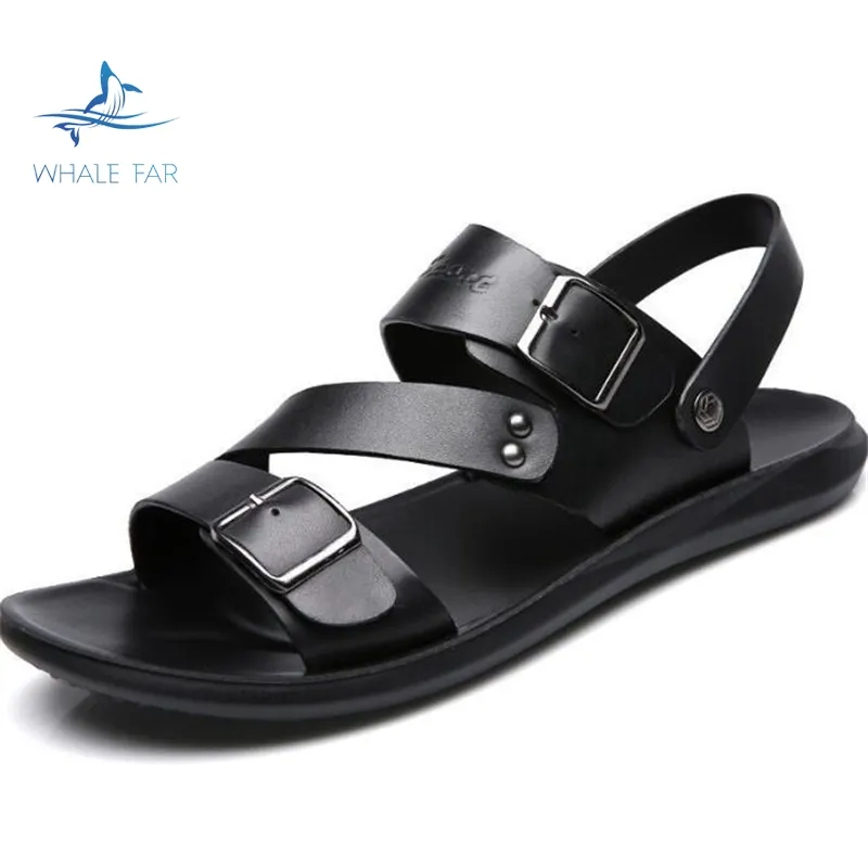 Wholesale and retail high quality Men's leather Outdoor/beach sandals thick sole summer