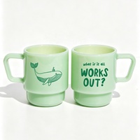 Tasse à café en verre blanc personnalisée 300 ml, style vintage jade, avec logo
