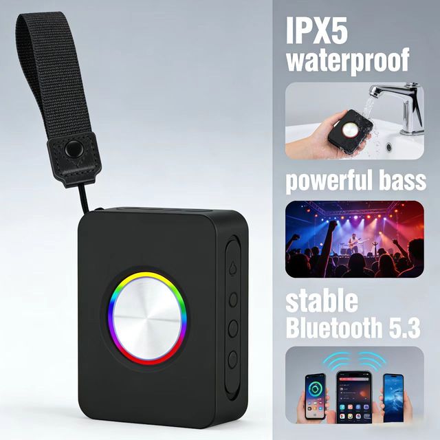 OEM Outdoor Portable RGB LED Speaker with IPX5 Waterproof Design AUX for 5.3 5W Output Card Plastic & Metal Construction
