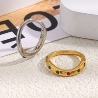 Bagues en acier inoxydable plaqué or haut de gamme au design unique, ornées de strass colorés irréguliers, pour femmes, bijoux de mode pour mariage et soirée
