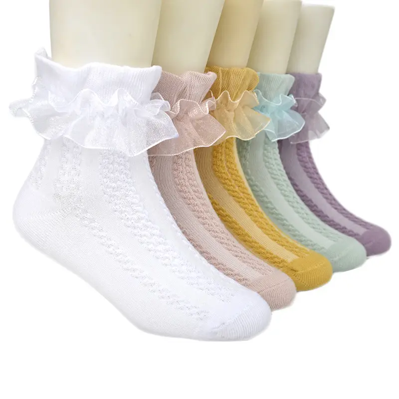 Super Soft 6 Pack Ruffle Ripple Edge Turn Cuff Socks Cute Baby Girls Socks Kids Ankle Cotton Lace Socks