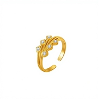 Bague ouverte minimaliste en zircon pour femme, en acier inoxydable plaqué or 18 carats, sertissage double rangée, bijoux tendance