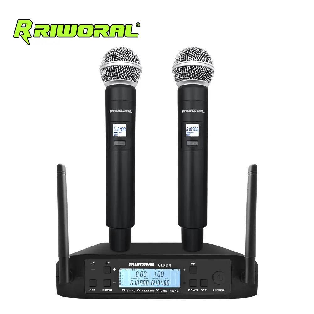 GLXD4 Mic Studio Recording Professional Use Cordless UHF Digital Wireless 1 to 2 Channel Karaoke Microphone for Singinge Set