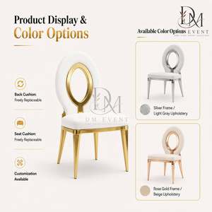 Chaise d'événement en acier inoxydable à dossier ouvert doré avec coussin blanc pour mariages et banquets d'hôtel – Vente en gros de sièges - Product Image 5