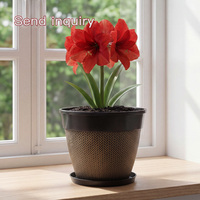 Pot de fleurs en plastique de 8 pouces avec motif rotin, grand pot pour plantes d'intérieur, balcon, jardin extérieur, avec trou de drainage inférieur, plateau en option
