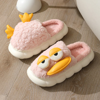 Vente en gros de pantoufles en peluche d'hiver avec animaux mignons de dessins animés pour enfants, chaussures pour femmes hommes en coton, en peluche canard