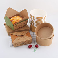 Boîte à emporter biodégradable en kraft, conteneur pour soupe, emballage pour bols, jetable avec couvercle, brun, pour aliments, bol à salade en papier
